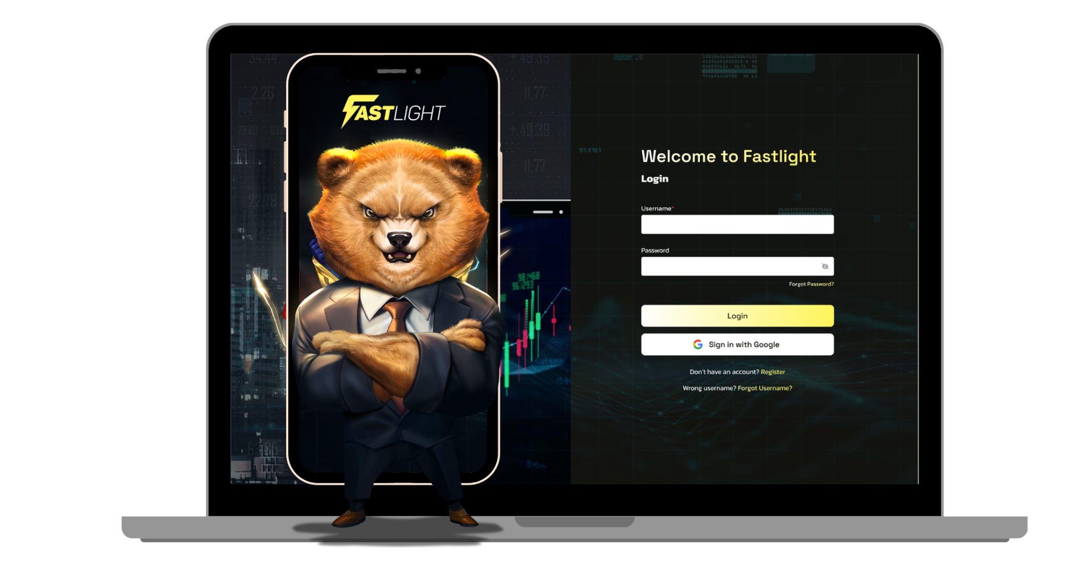 FastLight brokerage platform on desktop and mobile